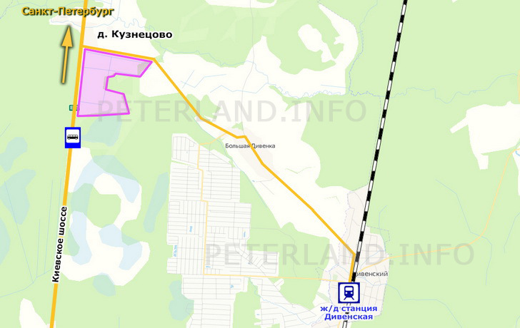 расположение участка на 1-ой линии Киевского шоссе Лужский район